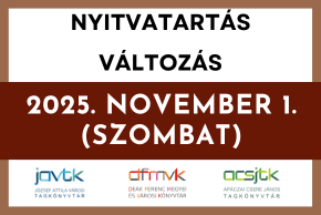 November 1-én könyvtárunk zárva tart